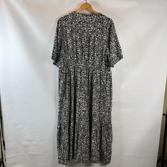 Sonoma Womens Linen Maxi Dress Size XL Black White Floral Peasant Button Front - Picture 6 of 10